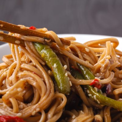 stir-fried yakisoba noodle with vegetable - vegan and vegetarian food