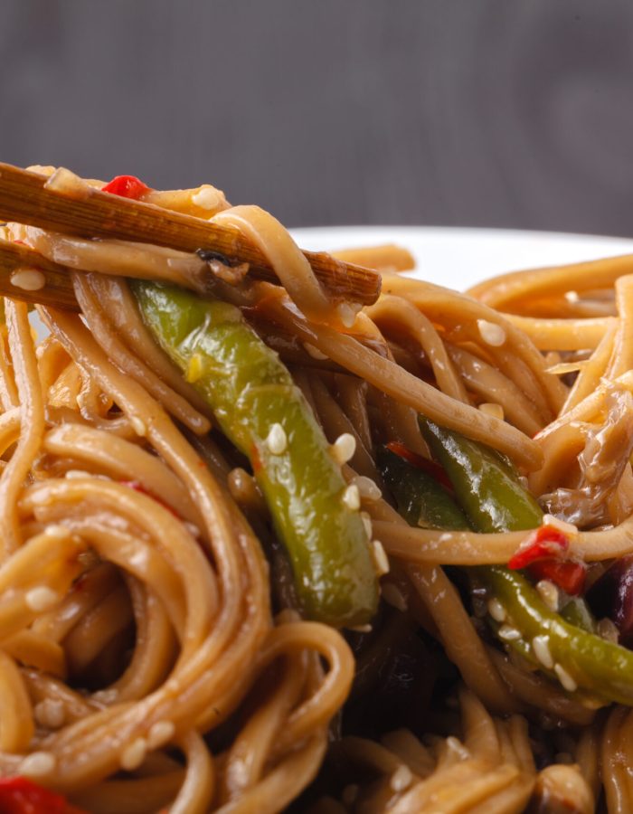 stir-fried yakisoba noodle with vegetable - vegan and vegetarian food